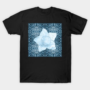 flower on white swirls and dots muted blue and teal for kids and nursery T-Shirt